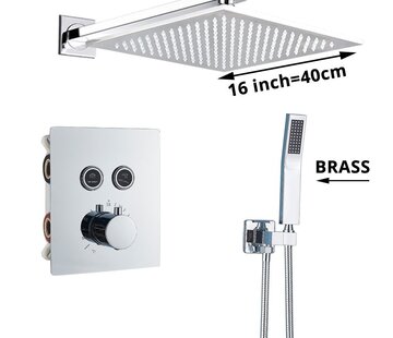 VALISA Luxe thermostaat inbouw douche kraan wand regendouche set chroom 2 weg 40cm muur