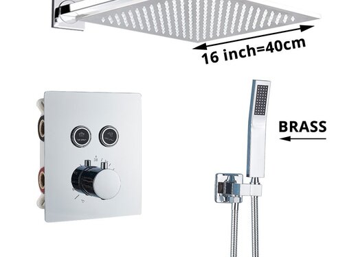 VALISA Luxe thermostaat inbouw douche kraan wand regendouche set chroom 2 weg 40cm muur