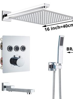 VALISA Luxe thermostaat inbouw douche kraan wand regendouche set chroom 3 weg 40cm muur