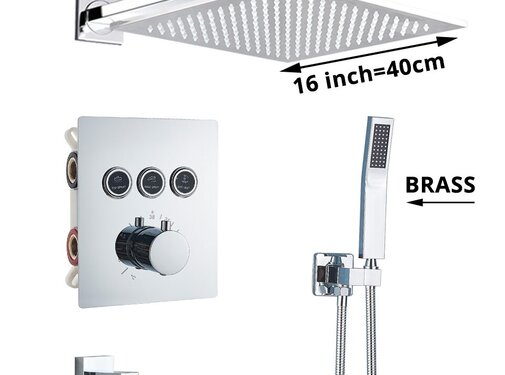 VALISA Luxe thermostaat inbouw douche kraan wand regendouche set chroom 3 weg 40cm muur