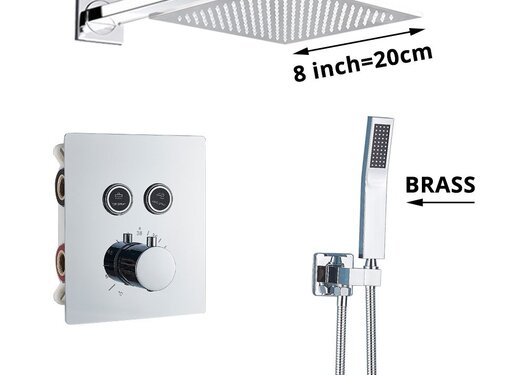 VALISA Luxe thermostaat inbouw douche kraan wand regendouche set chroom 2 Weg 20cm muur
