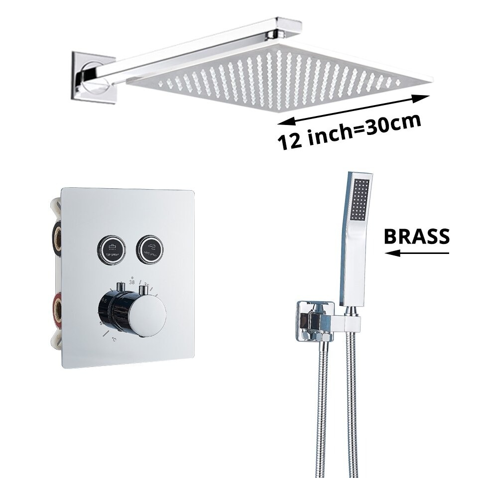 Shop nu deze Luxe thermostaat inbouw douche kraan wand regendouche set chroom 2 weg 30cm muur op Valisa.nl