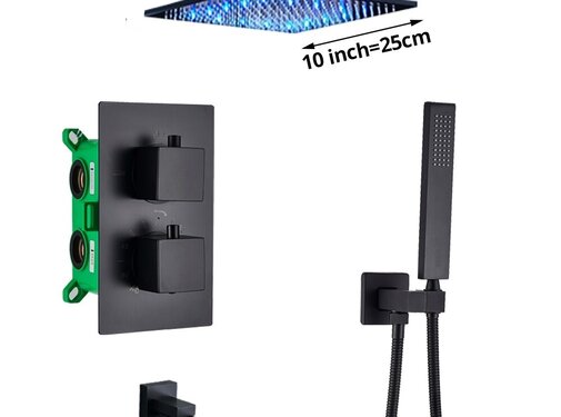 VALISA Thermostaat douchekraan regendouche mat zwart inbouw LED Plafond 25cm 3 weg