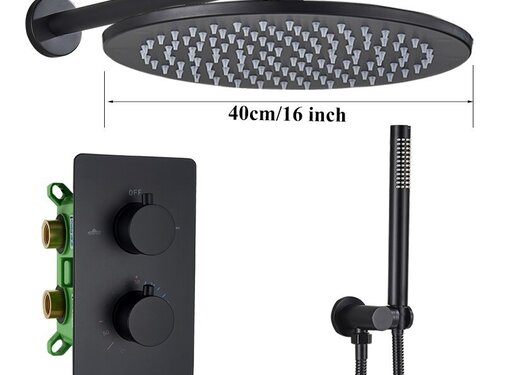 VALISA Messing Zwart Thermostaat inbouw Douche Kraan Regen douchekop 40cm