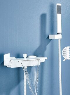 VALISA Witte Bad Kraan Dubbele Hendels Waterval Uitloop Mengkraan Met Handdouche