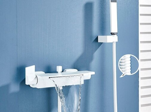 VALISA Witte Bad Kraan Dubbele Hendels Waterval Uitloop Mengkraan Met Handdouche