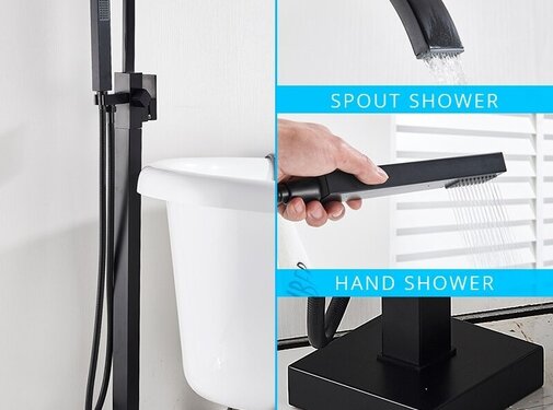 VALISA Robuuste vrijstaande badkraan set vloerstandaard Zwart F