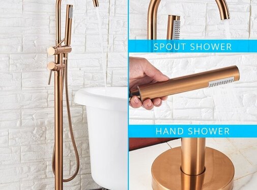 VALISA Vrijstaande Badkamer Vloerkraan badkraan Met Hand douche Geborsteld Rose Goud