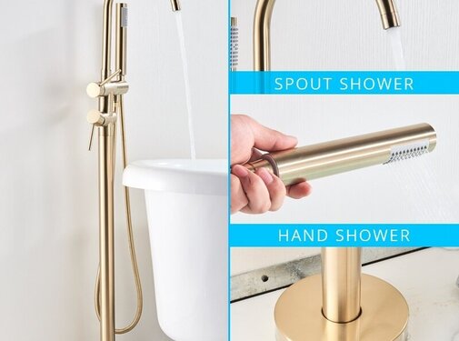 VALISA Vrijstaande Badkamer Vloerkraan badkraan Met Hand douche Geborsteld Goud B