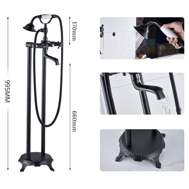 Shop nu deze Vrijstaande vloer bad mengkraan klassiek met handdouche en bad uitloop Antiek messing B op Valisa.nl