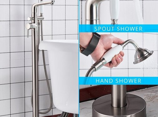 VALISA Moderne vrijstaande badkraan met hand douche geborsteld nikkel