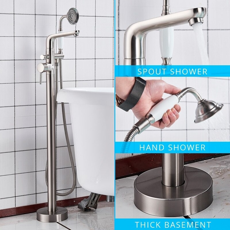 Shop nu deze Moderne vrijstaande badkraan met hand douche geborsteld nikkel op Valisa.nl