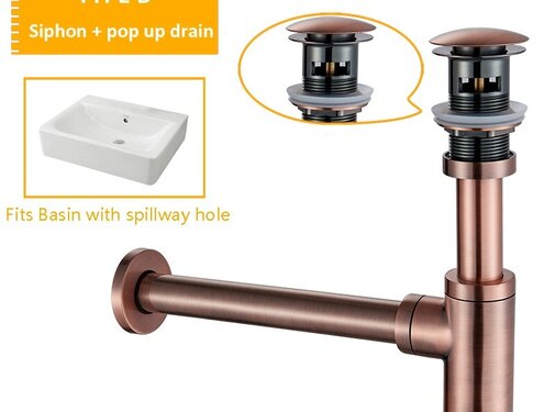 VALISA Afvoer set popup afvoer wand met sifon Rood brons met overloop