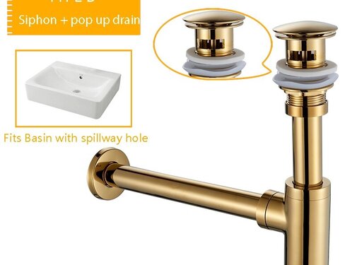 VALISA Afvoer set popup afvoer wand met sifon Goud met overloop