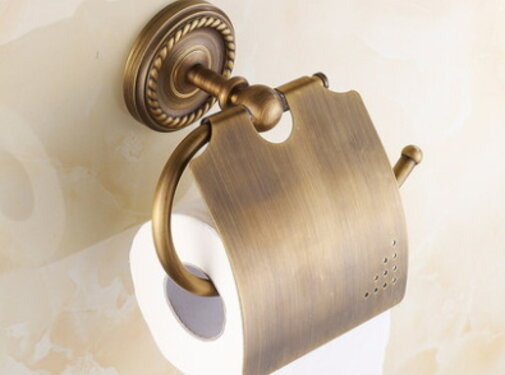 VALISA Antiek massief messing badkamer toiletrol houder