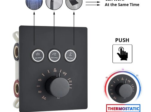 VALISA Luxe inbouw douche thermostaat kraan met druk knoppen 3weg zwart