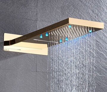 VALISA Regenval waterval regendouche kop messing goud gepolijst met LED