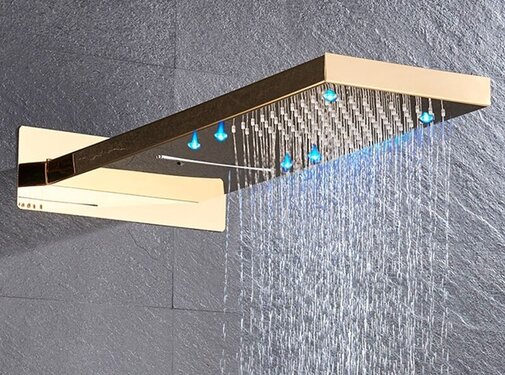 VALISA Regenval waterval regendouche kop messing goud gepolijst met LED