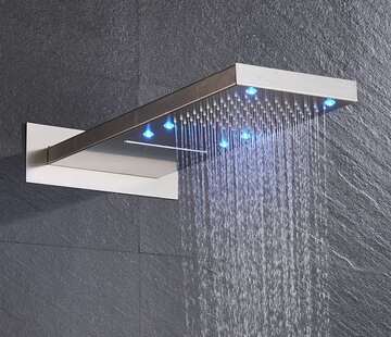 VALISA Regenval waterval regendouche kop messing geborsteld nikkel met LED