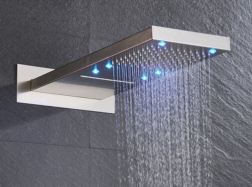 VALISA Regenval waterval regendouche kop messing geborsteld nikkel met LED