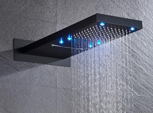 VALISA Regenval waterval regendouche kop messing zwart met LED
