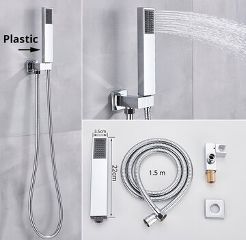 VALISA Luxe inbouw handdouche waterbesparende handdouchekop zwart messing chroom ABS A