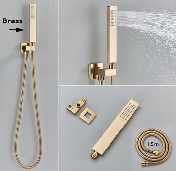 VALISA Luxe handdouche set met wandsteun, 1m doucheslang geborsteld goud messing