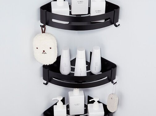 VALISA Badkamer plank bad zwart aluminium houder rond 3 stuks