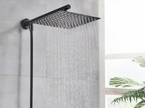 VALISA Regendouche met wand arm en 150cm doucheslang zwart 25cm