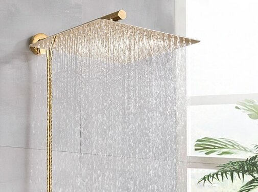 VALISA Regendouche met wand arm en 150cm doucheslang goud 30cm