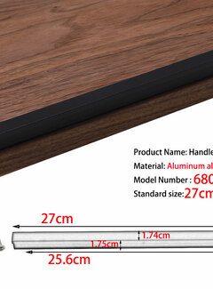 VALISA Design minimalistische meubel greep handvat kast lade handgrepen mat zwart 25.6cm