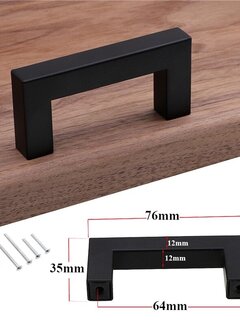 VALISA Modern zwart handvat vierkante kast lade meubelbeslag RVS keuken 76mm