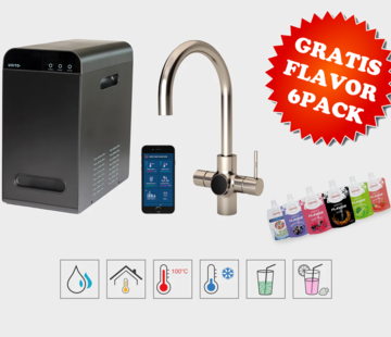 Unito Unito Infinity 6-in-1 kokend water kraan Orbit Cosmos Rond RVS met Juice-bar en LCD + GRATIS FLAVOR 6PACK