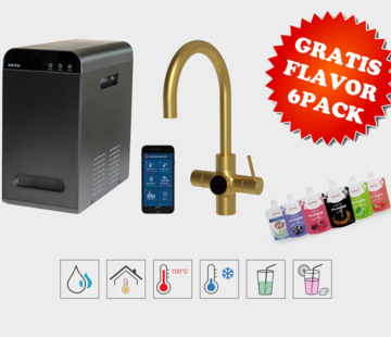 Unito Unito Infinity 6-in-1 kokend water kraan Orbit Cosmos Rond Goud met Juice-bar en LCD + GRATIS FLAVOR 6PACK