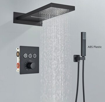 VALISA Luxe inbouw waterval regendouche met thermostaat en handdouche mat zwart