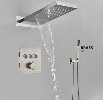 VALISA Luxe inbouw waterval regendouche met thermostaat en handdouche geborsteld nikkel