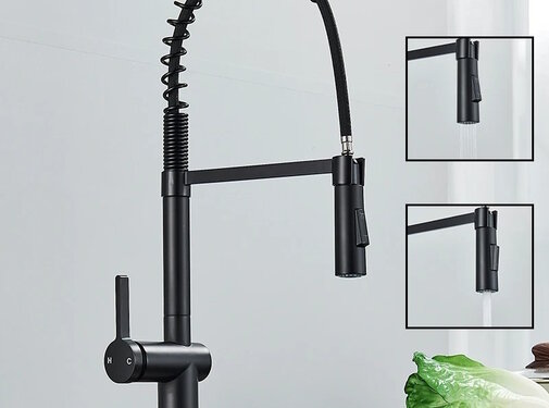VALISA Zwart smalle hoge design horeca spoel kraan 2 standen 360gr draaibaar