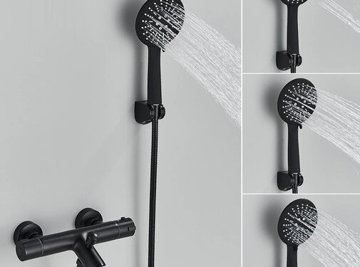 VALISA Zwarte thermostaat wandkraan met uitloop en handdouche