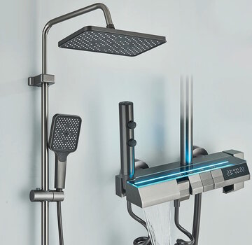 VALISA Luxe 4 weg gun metal douchekraan met bidet en waterval bad uitloop
