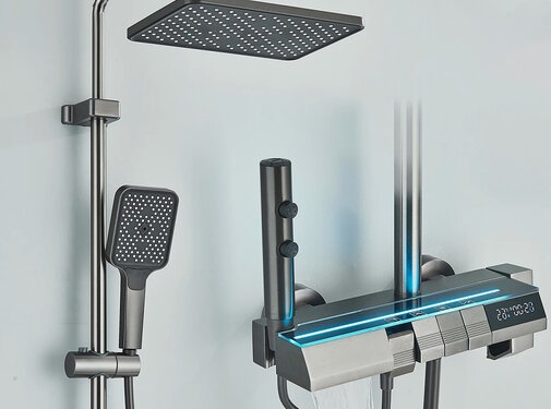 VALISA Luxe 4 weg gun metal douchekraan met bidet en waterval bad uitloop
