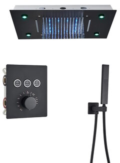 VALISA Luxe 3weg inbouw RGB LED regendouche set met waterval Zwart