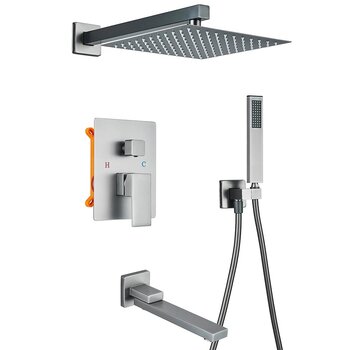 VALISA Gun Metal 3weg inbouw regen douche set mengkraan 20cm douchekop