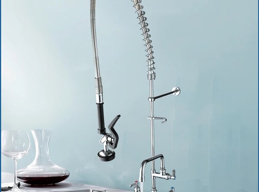 VALISA Hoge industriële horeca keukenkraan chroom met voorspoeldouche sproeier en veer