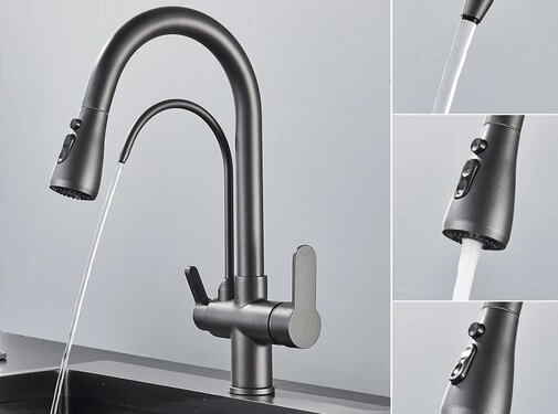 VALISA Moderne keuken mengkraan met aansluiting filter drinkwater gun metal