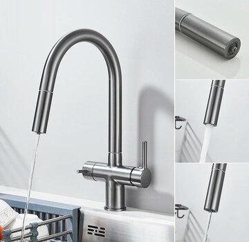 VALISA 3 in 1 water filter meng keukenkraan met pull down gun metal