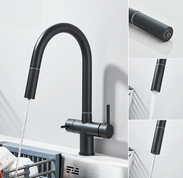 VALISA 3 in 1 water filter meng keukenkraan met pull down zwart