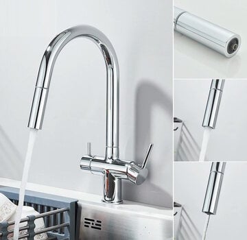 VALISA 3 in 1 water filter meng keukenkraan met pull down chroom