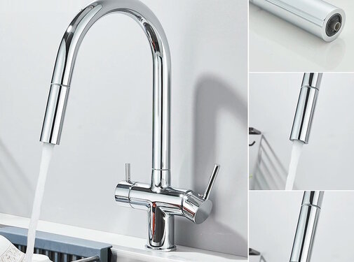 VALISA 3 in 1 water filter meng keukenkraan met pull down chroom