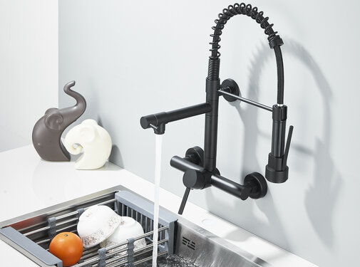 VALISA Zwarte horeca spoel wand keuken kraan met muur beugel