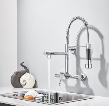 VALISA Horeca spoel wand keuken kraan met muur beugel chroom